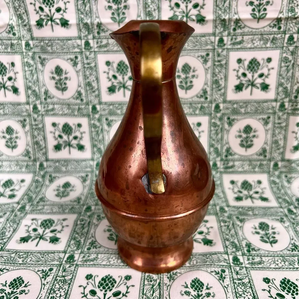Vintage 50s Copper Pitcher Jug Brass‎ Handle Rustic Country Decor